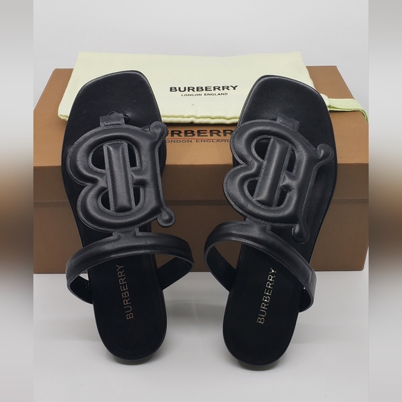 Burberry Monogram Leather Slides - Picture 1 of 9